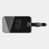 ブラック&シルバーグリッターモダンモノグラム荷物 ラゲッジタグ (裏面横)