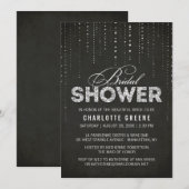 ブラック&シルバーグリッタールックブライダルシャワー 招待状 (正面/裏面)
