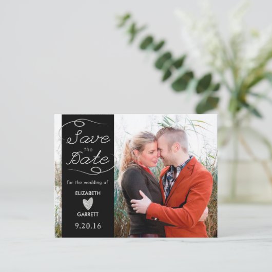 ブラック/シルバーグリッター日付はがきを保存 案内ポストカード (スタンド正面)