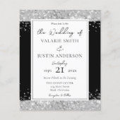 ブラック&シルバーグリッター結婚式招待状 (正面)