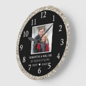 ブラック&シルバーグリッター25周年記念写真 ラージ壁時計 (傾斜)