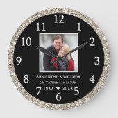 ブラック&シルバーグリッター25周年記念写真 ラージ壁時計 (正面)
