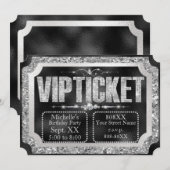 ブラック&シルバーグリッター&ダイヤモンドチケット 招待状 (正面/裏面)