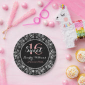 ブラック&シルバーグレーフローラレーススウィート16 ペーパープレート (パーティー)