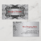 ブラック&シルバーグレーヴィンテージ抽象芸術フローラデザイン 名刺 (正面/裏面)