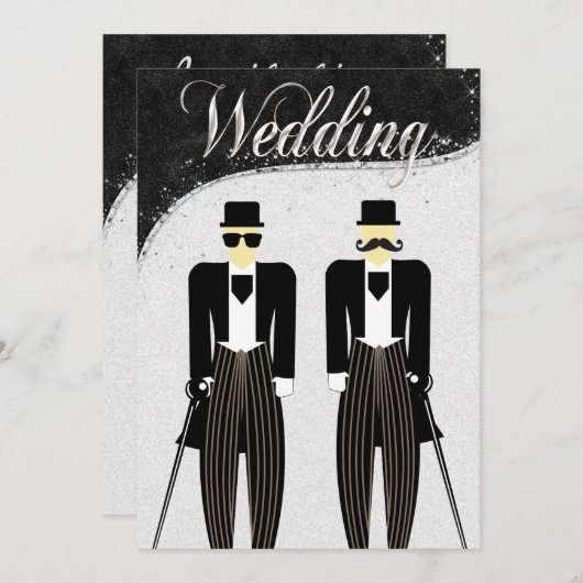 ブラック&シルバーゲイ結婚式招待状 招待状 (正面/裏面)