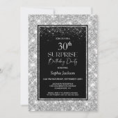 ブラック＆シルバーサプライズ30歳の誕生日パーティー 招待状 (正面)