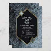 ブラック&シルバーサプライズ50thバースデーパーティー 招待状 (正面/裏面)