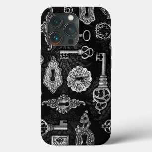 ブラック&シルバースチームパンク鍵 iPhone 13 PROケース