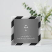 ブラック・シルバーストライプ・ボーイ・ファースト・コミュニオン 招待状 (スタンド正面)