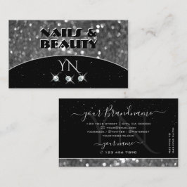 ブラック&シルバースパークルグリッターダイヤモンドモノグラム 名刺