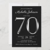 ブラック&シルバータイポグラフィ70誕生日 招待状 (正面)
