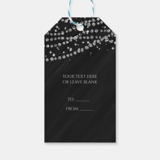 ブラック&シルバーダイアモンドきらきら光るグラムスパークルパーティー ギフトタグ (正面)