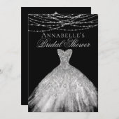 ブラック&シルバーダイヤモンドスパークルドレスブライダルシャワー 招待状 (正面/裏面)