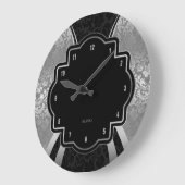 ブラック&シルバーダマスク幾何デザイン ラージ壁時計 (傾斜)