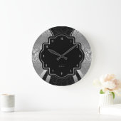 ブラック&シルバーダマスク幾何デザイン ラージ壁時計 (ホーム)