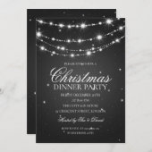 ブラック&シルバーチェきらめくーンのクリスマスパーティー 招待状 (正面/裏面)