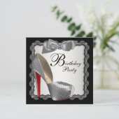ブラック&シルバーハイヒールシューバースデーパーティー 招待状 (スタンド正面)