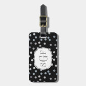 ブラック&シルバーフェイクグリッターシティドットモノグラム ラゲッジタグ (正面縦)