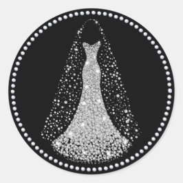 ブラック&シルバーフェイクグリッター結婚ステッカー ラウンドシール