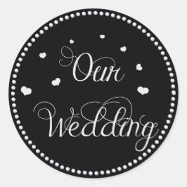 ブラック&シルバーフェイクグリッター結婚ステッカー ラウンドシール