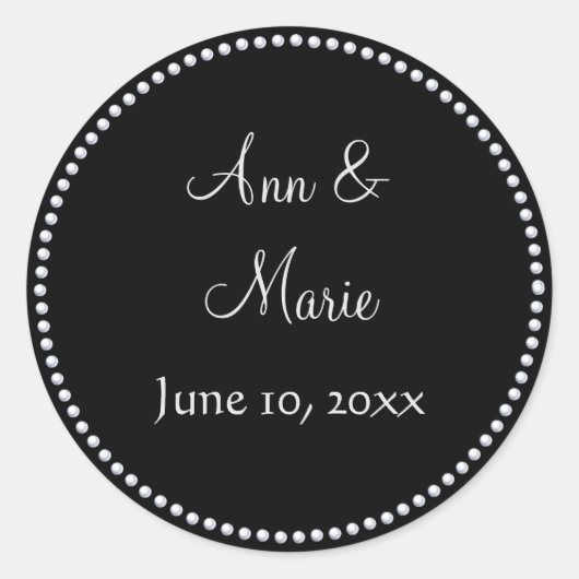 ブラック&シルバーフェイクグリッター結婚ステッカー ラウンドシール (正面)