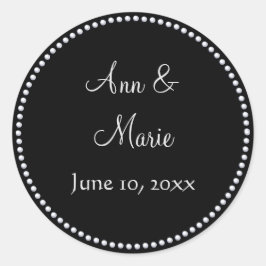ブラック&シルバーフェイクグリッター結婚ステッカー ラウンドシール