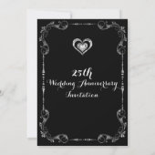 ブラック＆シルバーフレーム、ハートシルバーアニバーサリー 招待状 (裏面)