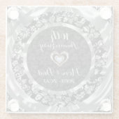 ブラック&シルバーフローラダマスク。10周年 ガラスコースター (裏面)