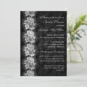 ブラック&シルバーフローラレースブライダルシャワー招待状 招待状 (スタンド正面)
