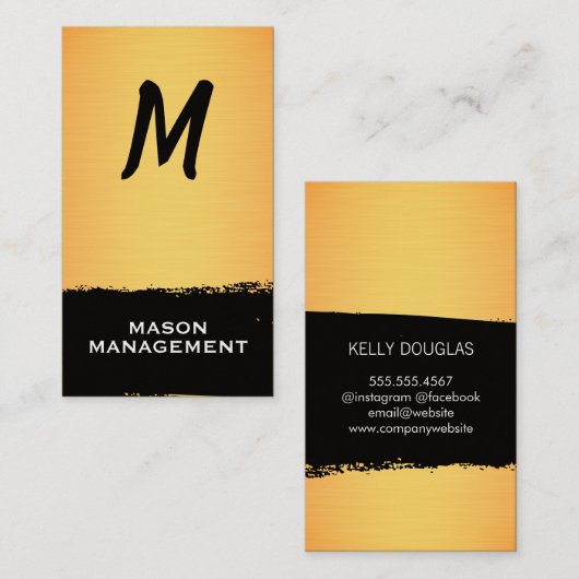 ブラック/シルバーブラシ付きシックなモノグラム 名刺 (正面/裏面)