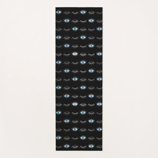 ブラック&シルバーブルー邪悪な目まつ毛ナザリマティ ヨガマット (正面)