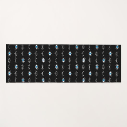 ブラック&シルバーブルー邪悪な目まつ毛ナザリマティ ヨガマット (正面(横))