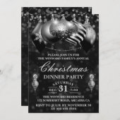 ブラック&シルバーボーブルズクリスマスディナーパーティー 招待状 (正面/裏面)