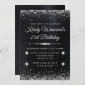 ブラック&シルバーメタリックグリッター21歳 招待状 (正面/裏面)