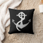 ブラック&シルバーモダンいかりセーリング クッション (ブランケット)