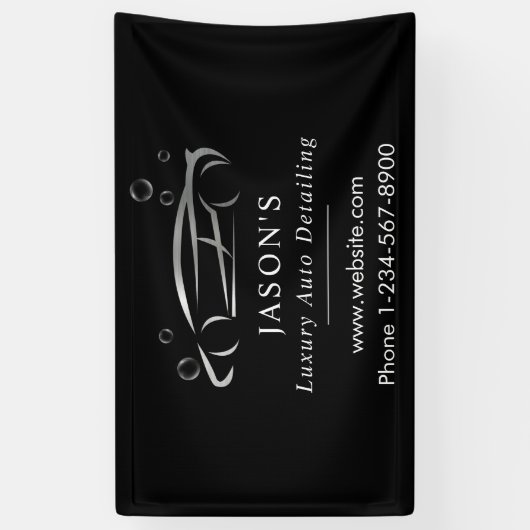 ブラック&シルバーラグジュアリーオートディテールカークリーニング 横断幕 (縦)