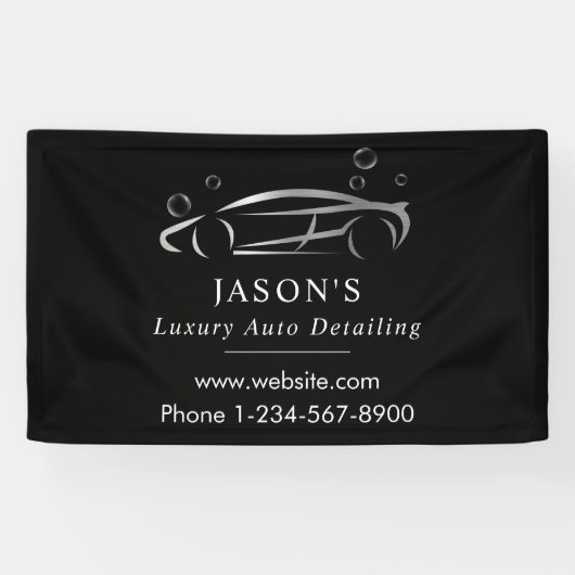 ブラック&シルバーラグジュアリーオートディテールカークリーニング 横断幕 (横)