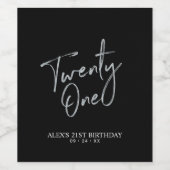 ブラック&シルバーレタリング21歳の誕生日パーティー ワインラベル (シングルラベル)