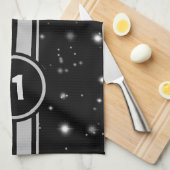 ブラック&シルバーレーシングストライプズStarlight キッチンタオル (四つ折り)