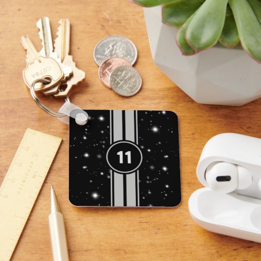 ブラック&シルバーレーシングストライプズStarlight キーホルダー (デスク)