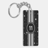 ブラック&シルバーレーシングストライプズStarlight キーホルダー (正面左)