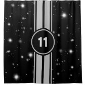 ブラック&シルバーレーシングストライプズStarlight シャワーカーテン (正面)