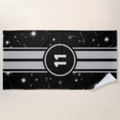 ブラック&シルバーレーシングストライプズStarlight ビーチタオル (正面)