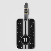 ブラック&シルバーレーシングストライプズStarlight ラゲッジタグ (正面縦)