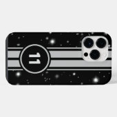ブラック&シルバーレーシングストライプズStarlight iPhone 16ケース (裏面横)