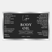 ブラック&シルバーロゴ体油4 OZコスメティックボトル 長方形シール (正面)