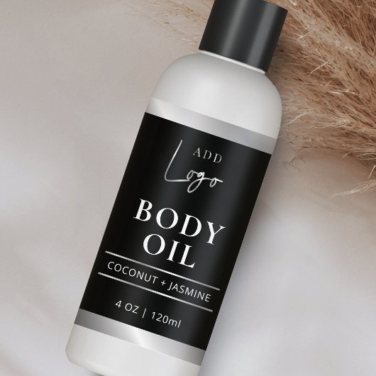 ブラック&シルバーロゴ体油4 OZコスメティックボトル 長方形シール