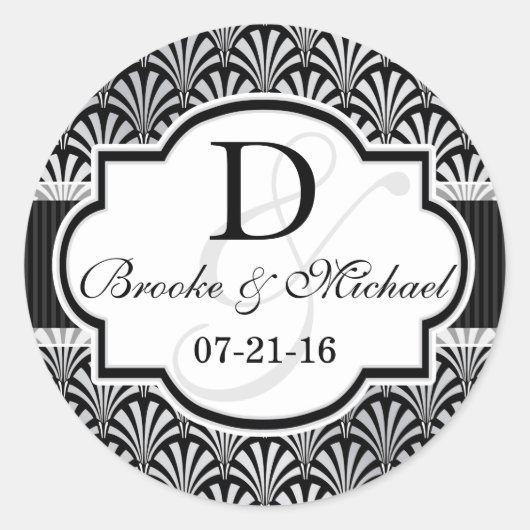 ブラック&シルバーヴィンテージ結婚アールデコ ラウンドシール (正面)