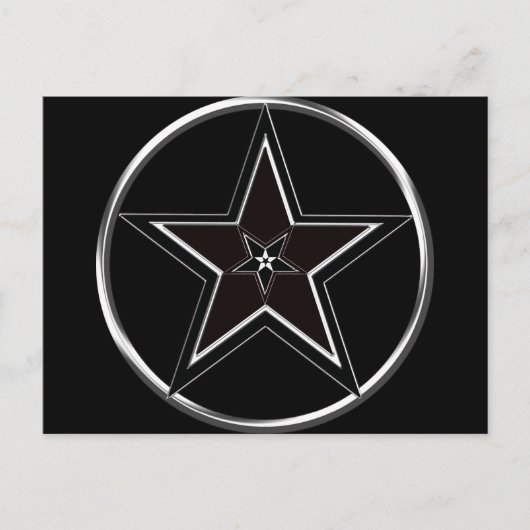 ブラック&シルバー星形五角形と逆ペンタグラム ポストカード (正面)